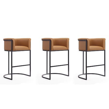 Manhattan Comfort Cosmopolitan Barstool in Camel and Black, PK3 3-BS015-CL